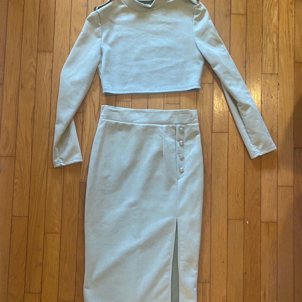 CBR Blue and White Midi Pencil Skirt with Slit